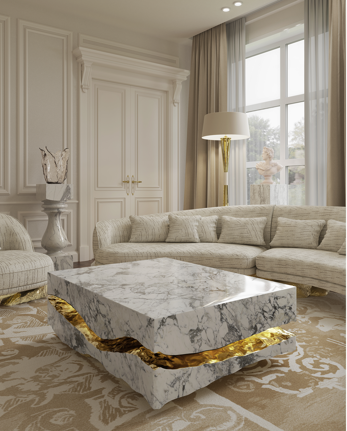 Boulder Carrara Marble Table