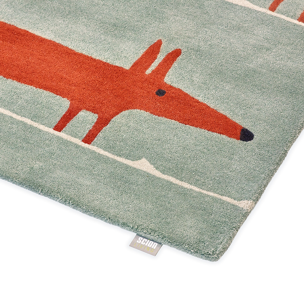 Fox Mint / Orange Handwoven Rug ☞ Size: 3' x 5' (90 x 150 cm)