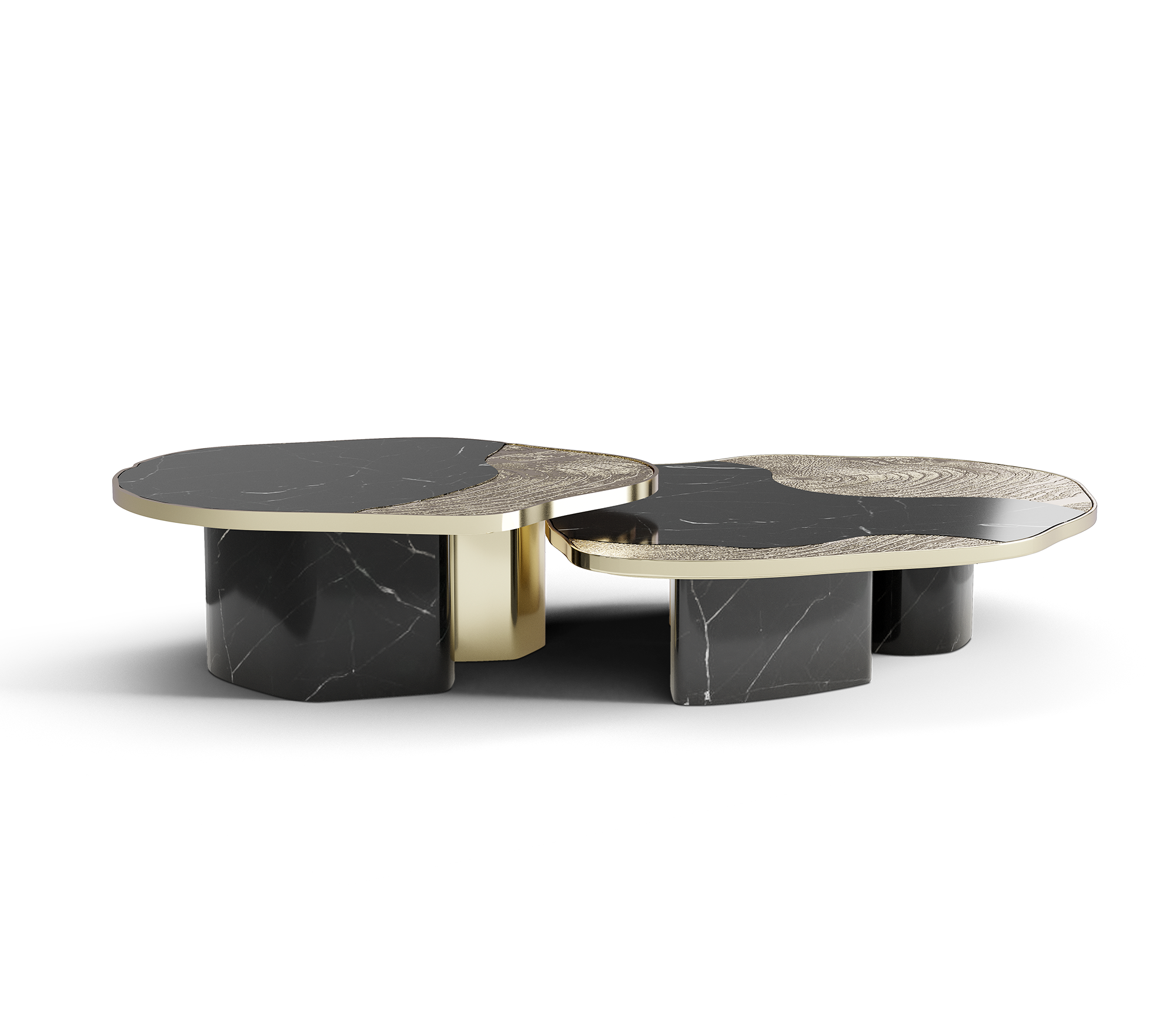 Athena Nero Marble & Gold Table Set