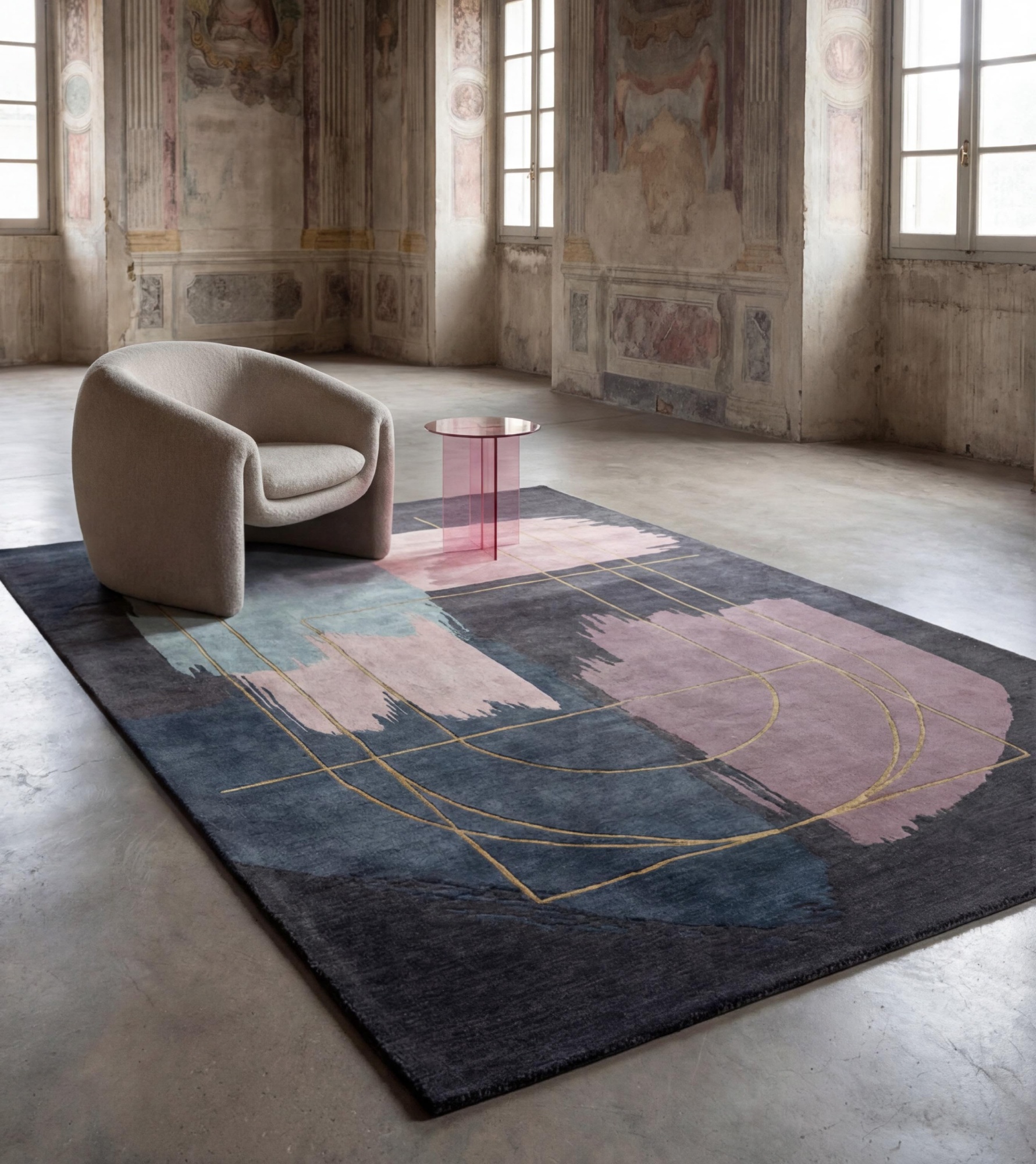 Midnight Brushwork Handcrafted Rug