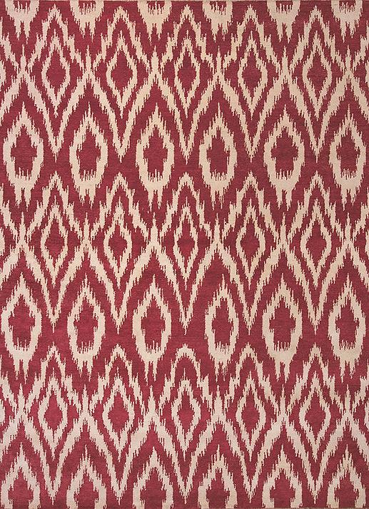 Ikat Hand Woven Wool Red Rug