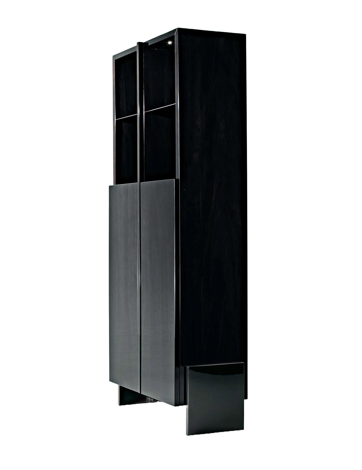 Black Bookcase with Two Doors and Metal Details