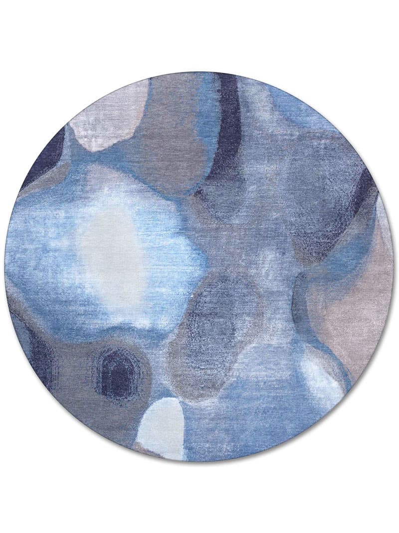 Round Blue Grey Hand-Woven Rug