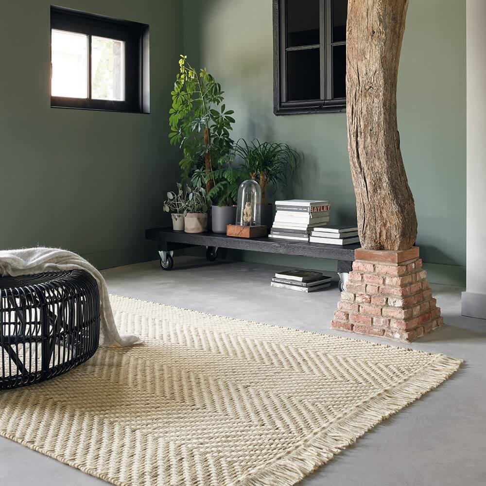 Hand-Woven Wool Beige Rug ☞ Size: 200 x 280 cm
