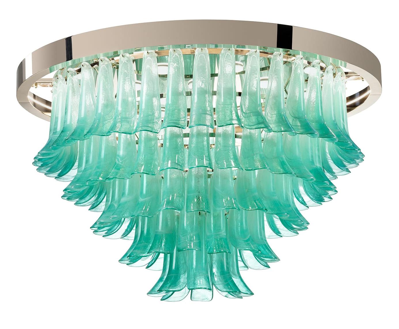Green Glass Leaves Chandelier