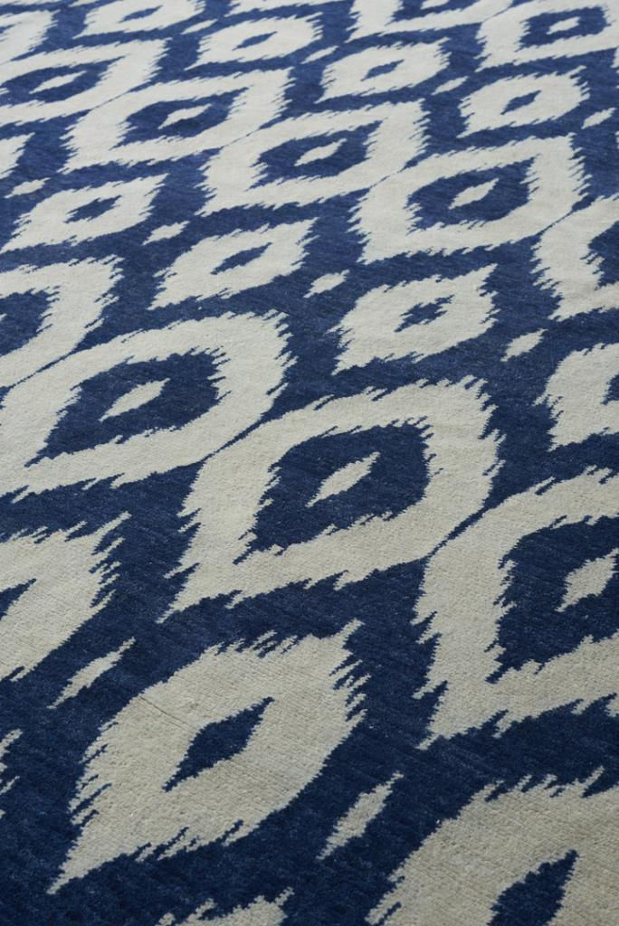 Ikat Hand Woven Wool Blue Rug