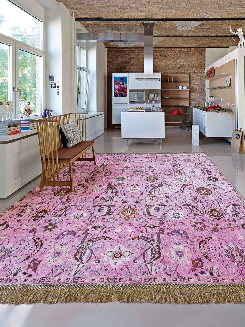 Kerman Pink Hand-Woven Rug ☞ Size: 250 x 300 cm