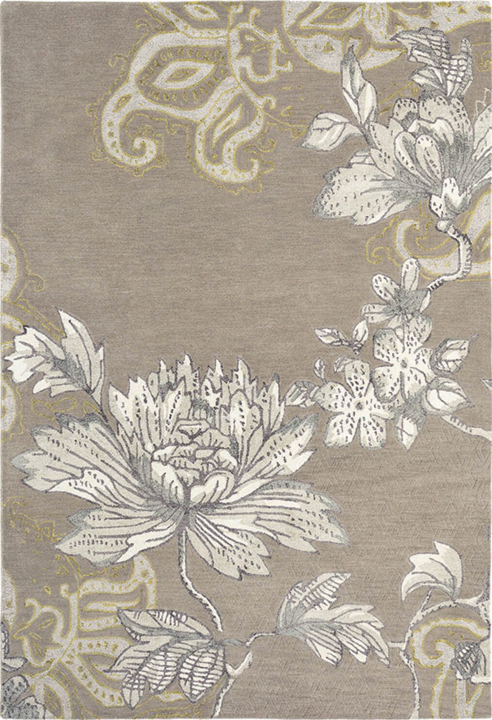 Floral Grey Wool & Viscose Rug