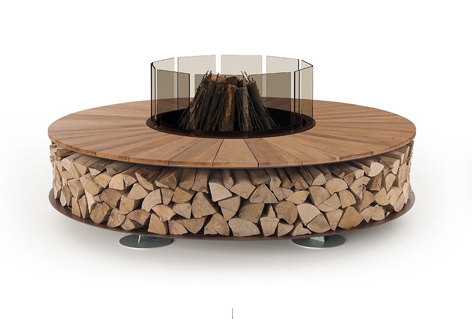 Zero Wood Luxury Outdoor Fire Pit | Finishing: Old Wood | Dimensions: Ø 300 cm