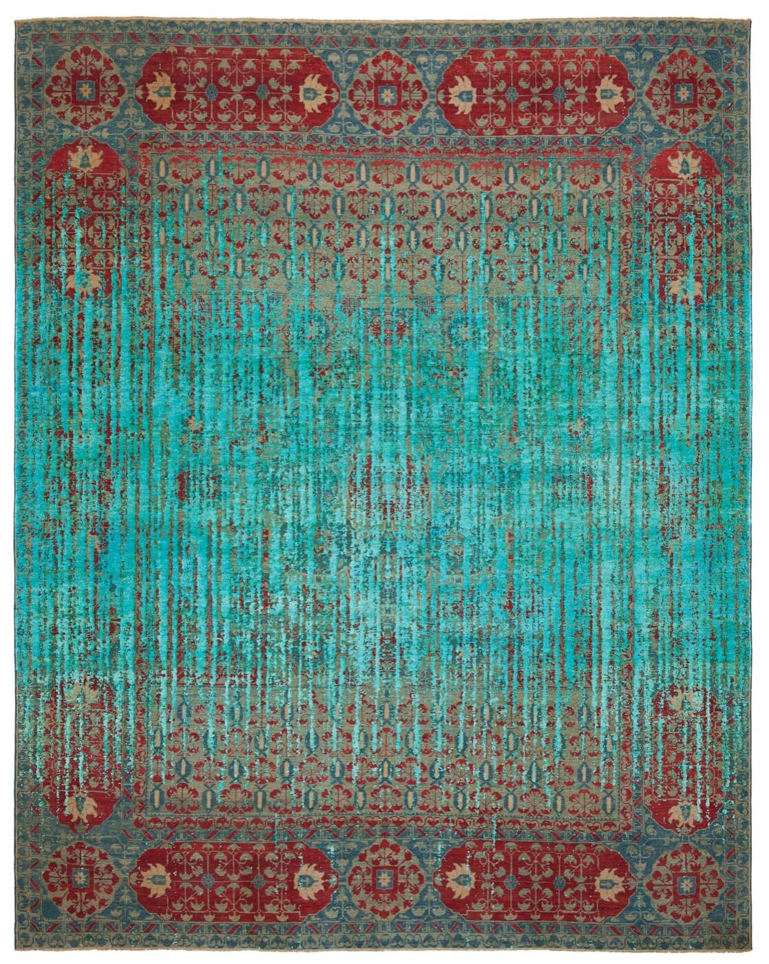 Turquoise Hand Knotted Wool & Silk Rug