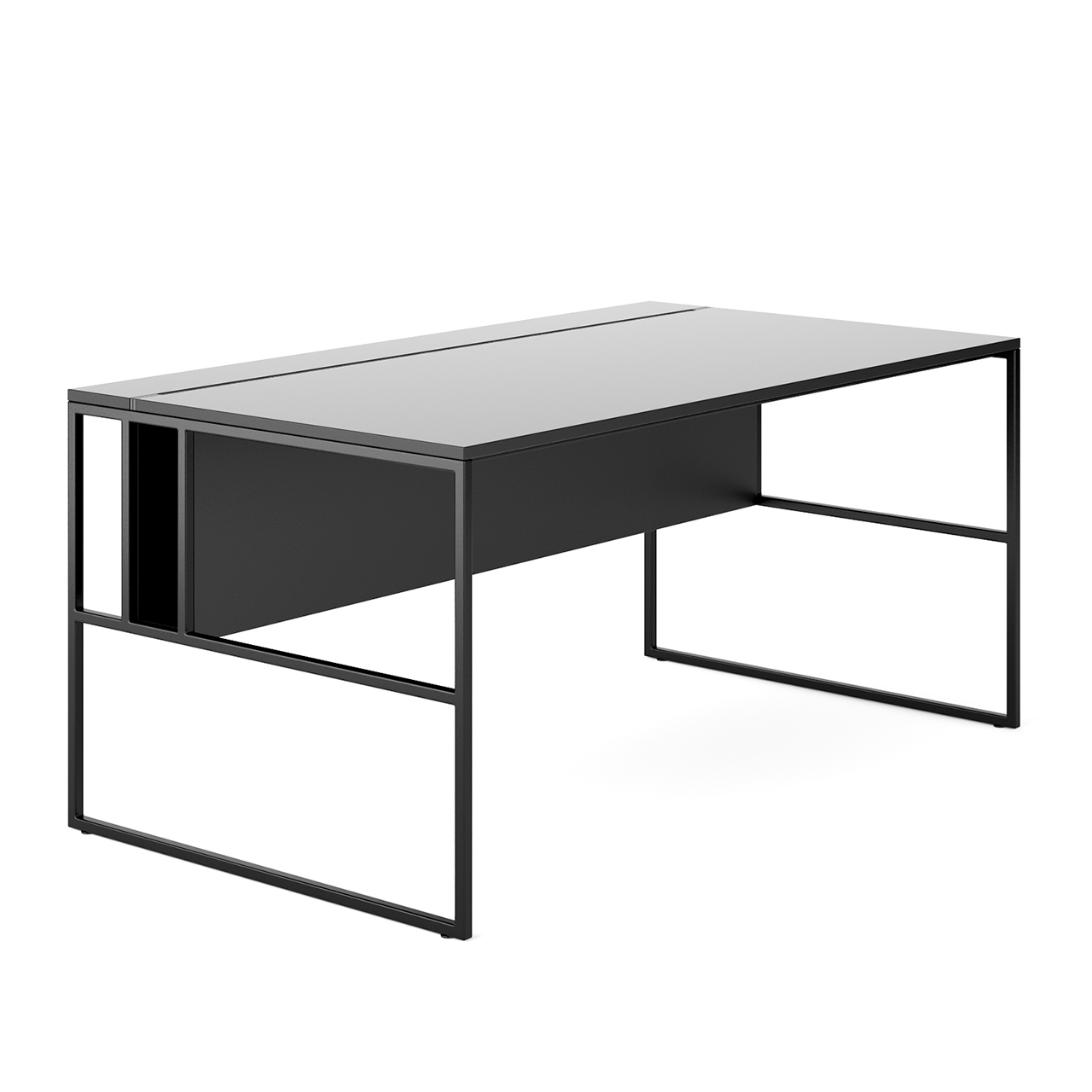 Venti Single Office Elegant Desk ☞ Structure: Matt Painted Graphite Grey X054 ☞ Top: Fenix Matt White X020 ☞ Dimensions: Width 200 cm
