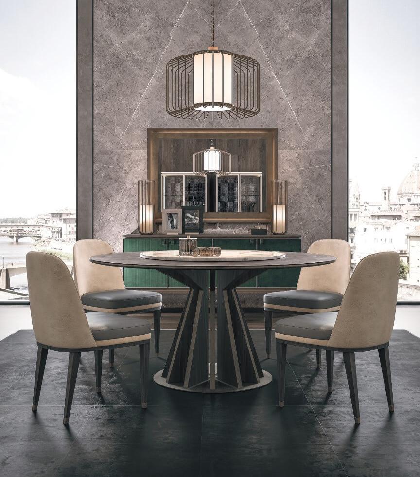 Marble & Wood Round Dining Table