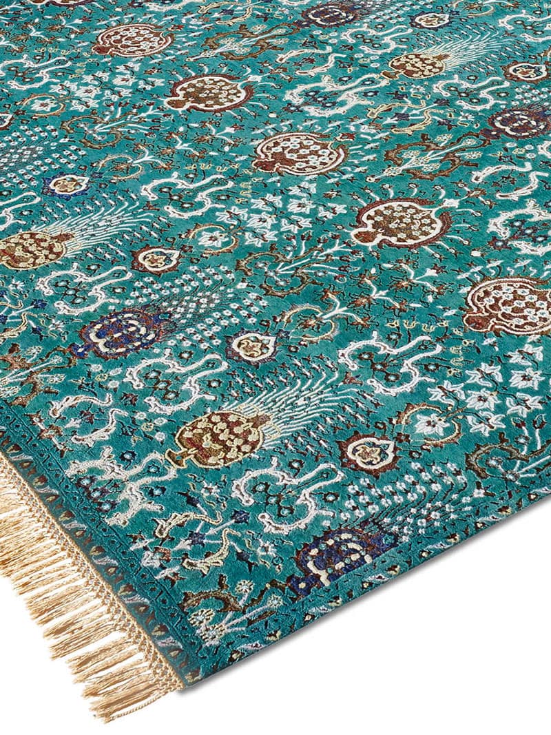 Isfahan Green Hand-Woven Rug ☞ Size: 140 x 210 cm