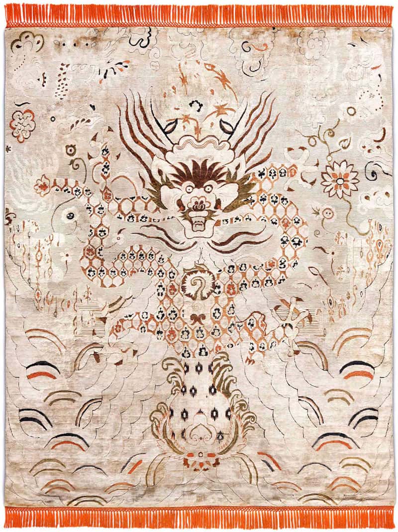 Dragon Orange / Cream Exquisite Handmade Rug