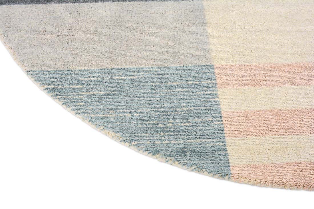 Straight Lines Handloom Wool Circle Rug