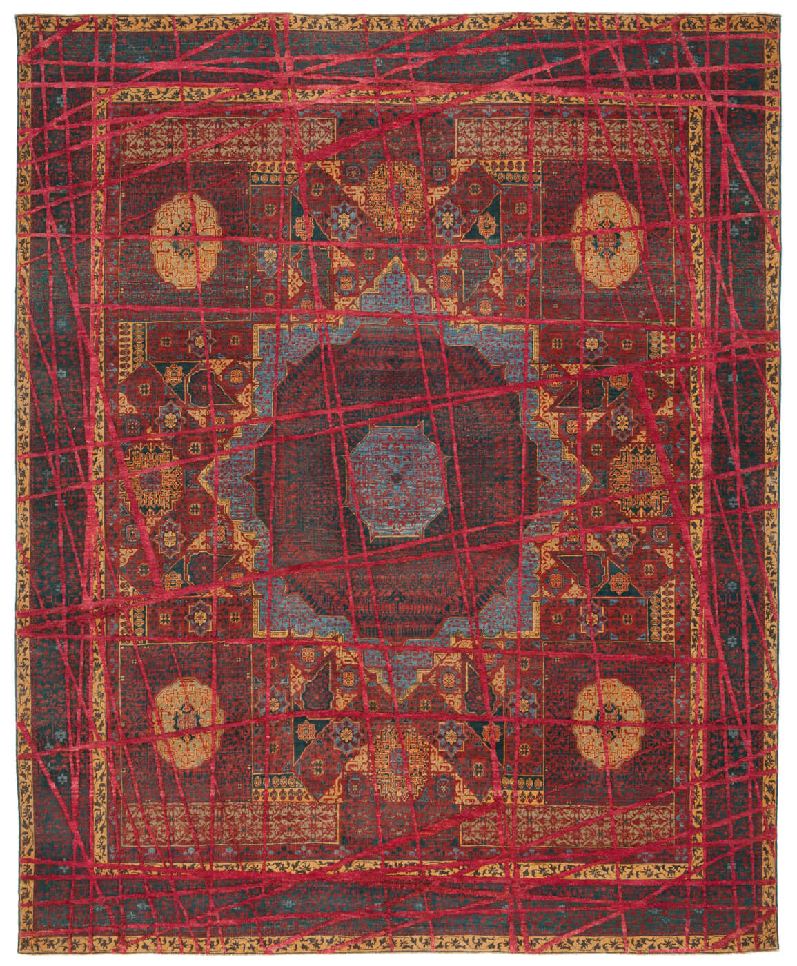 Red Hand Knotted Wool & Silk Rug