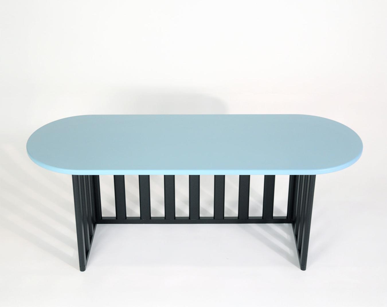 Light Blue Oval Wooden Side Table