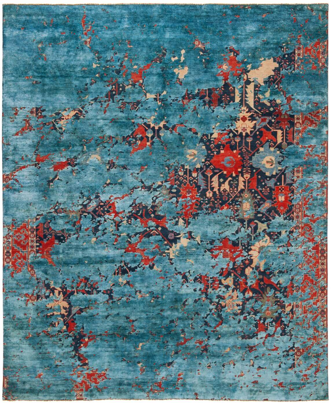 Faded effect Hand Knotted Vintage Style Rug