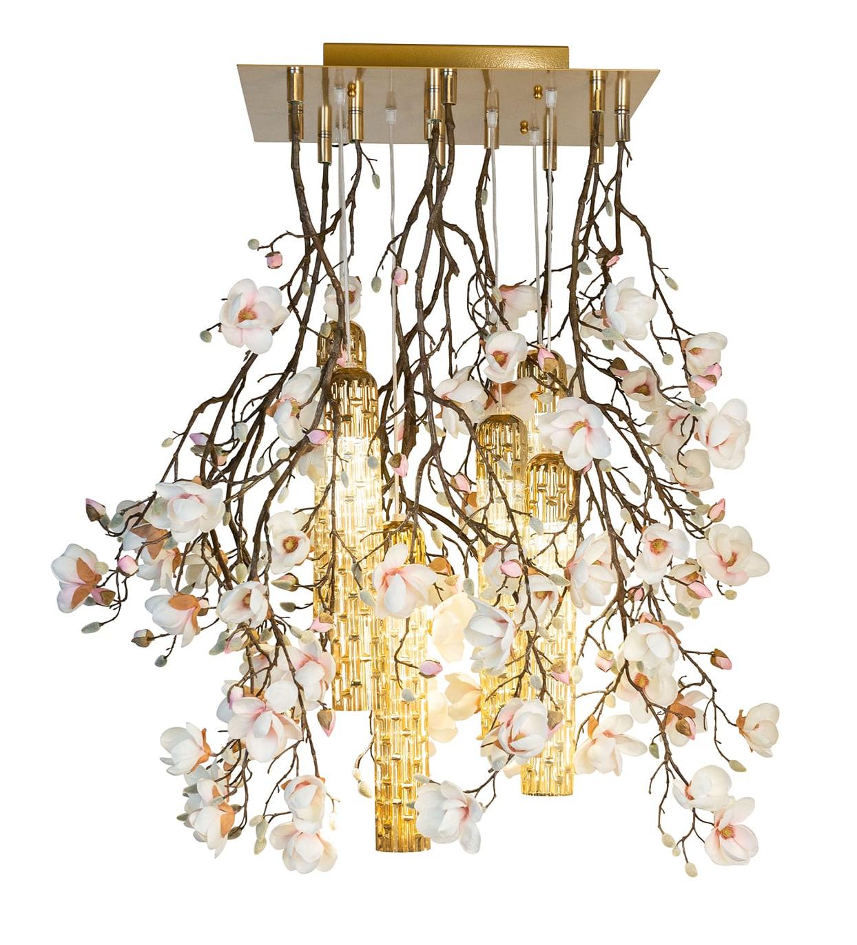 Magnolia White Gold Chandelier