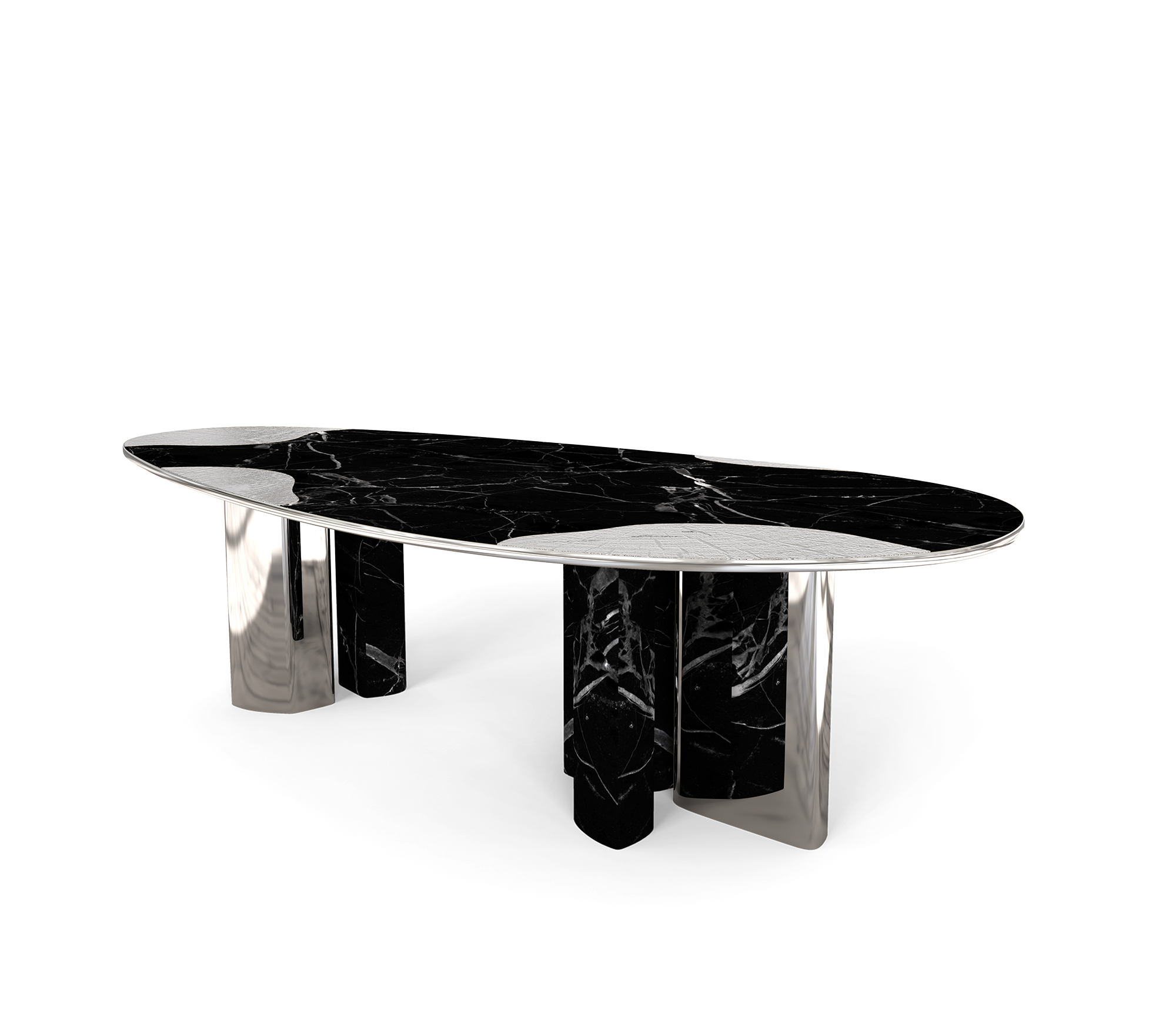 Athena Nero Marble & Silver Dining Table
