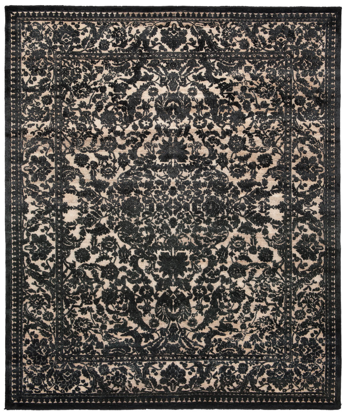 Medallion Hand-Knotted Embossed Black Rug