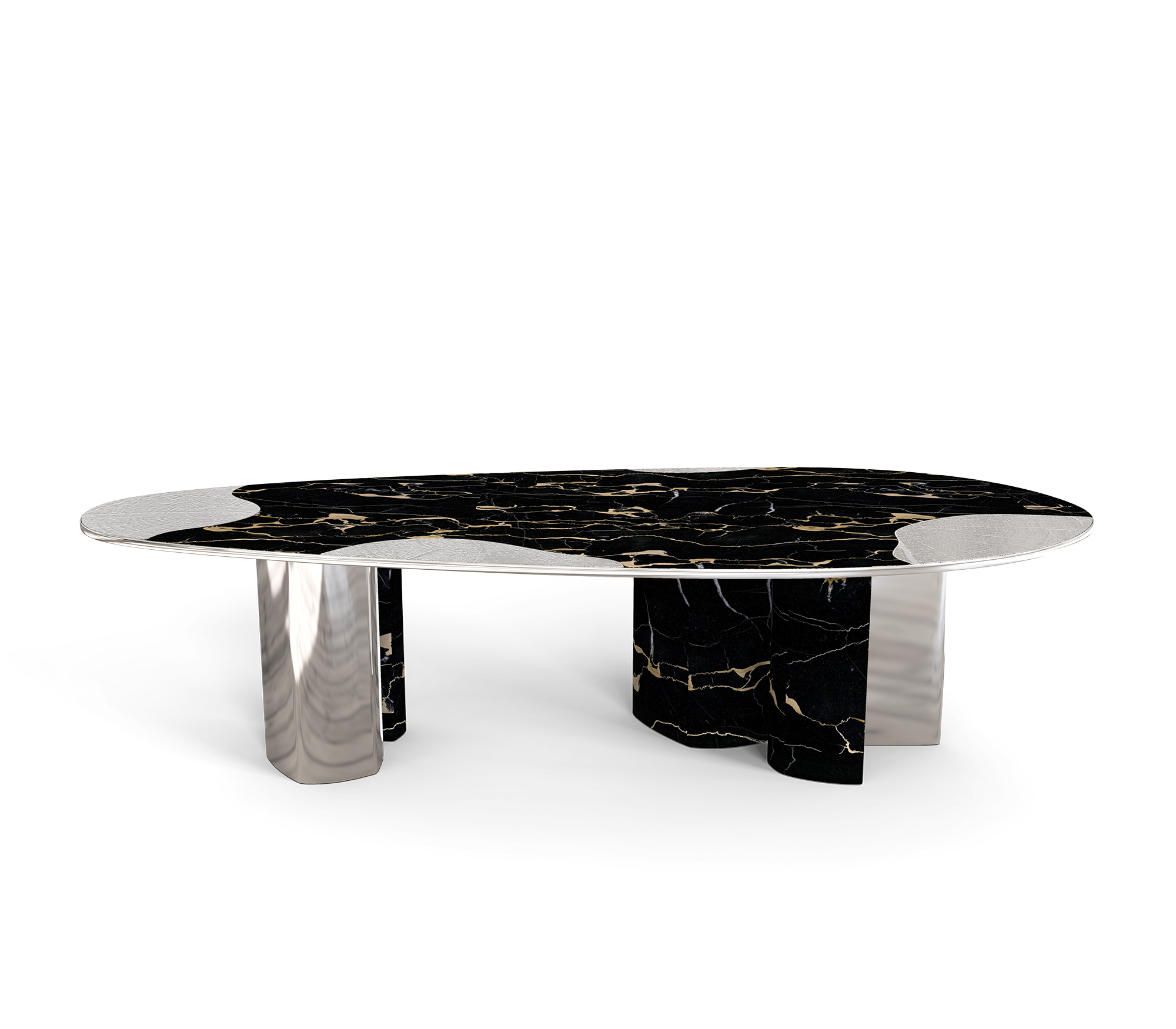 Athena Portoro Marble & Silver Dining Table