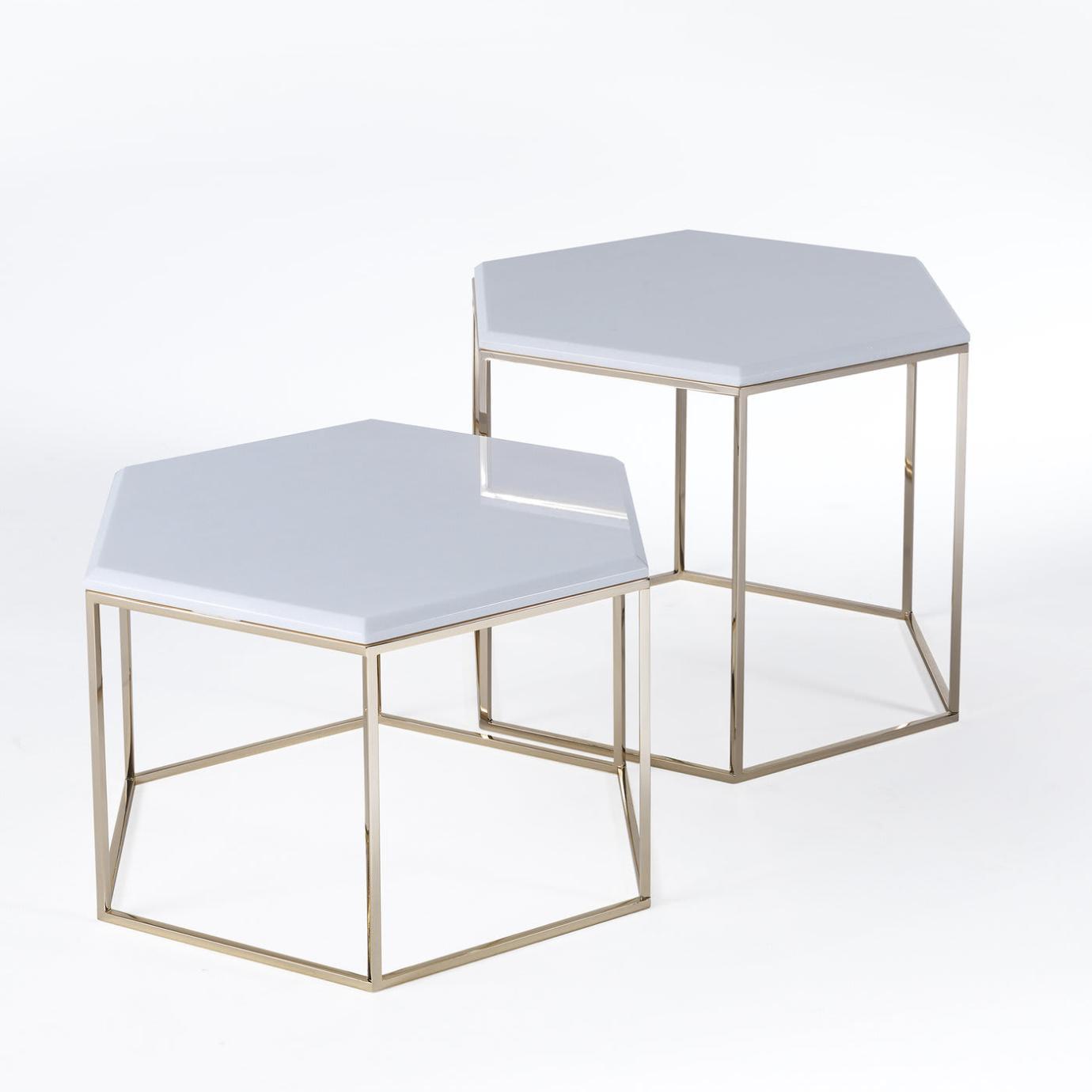 Hexagonal White Marble Coffee Table