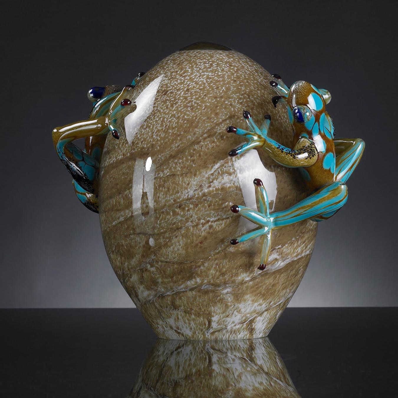 Glass Egg with Frogs Figurine