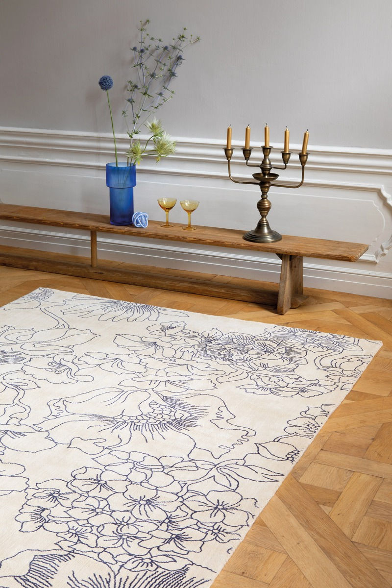 Linear Floral Blue Designer Rug