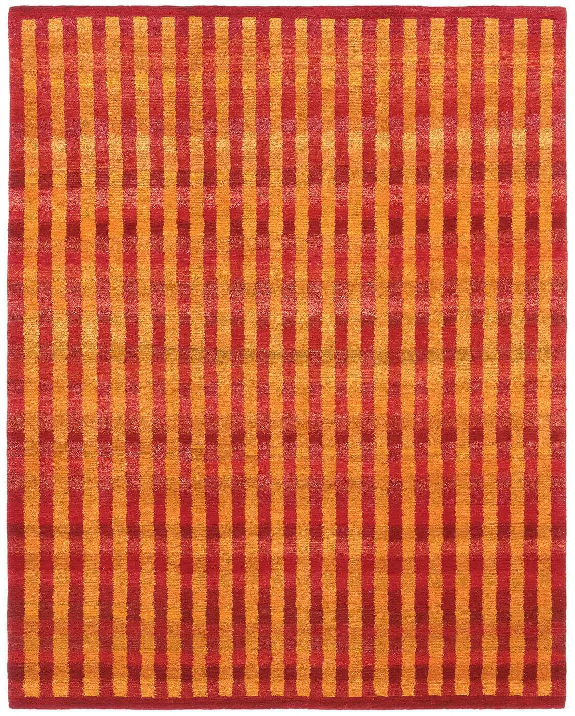 Hand-Knotted Wool Orange Stripes Rug