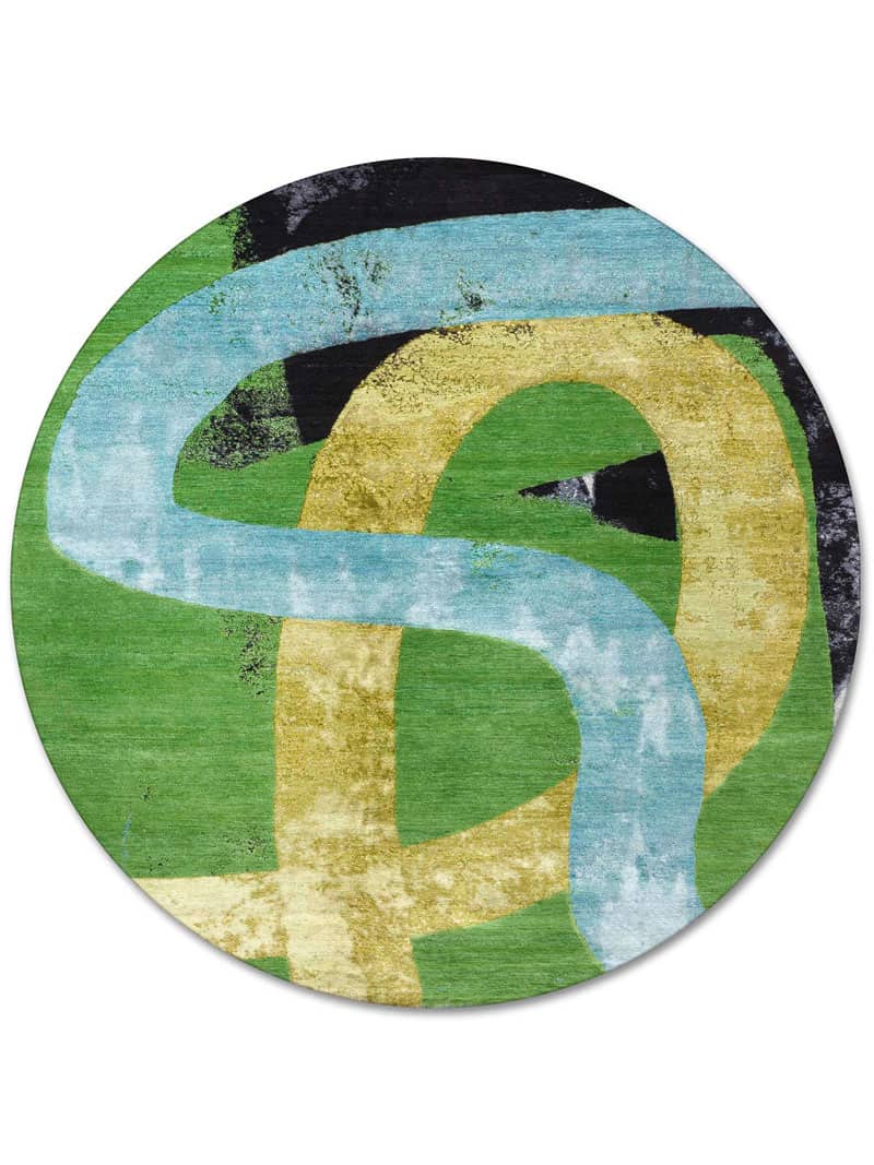 Round Original Green / Yellow Luxury Handmade Rug