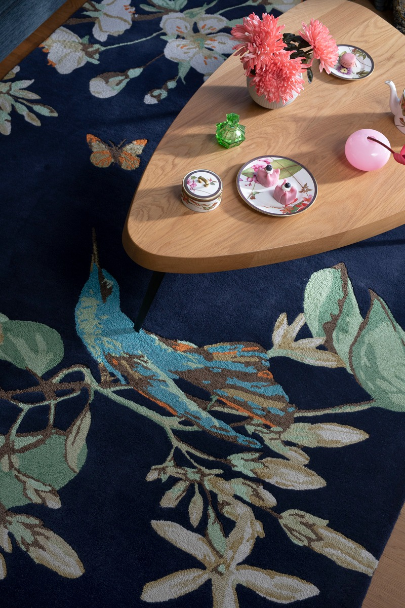 Hummingbird Navy Rug