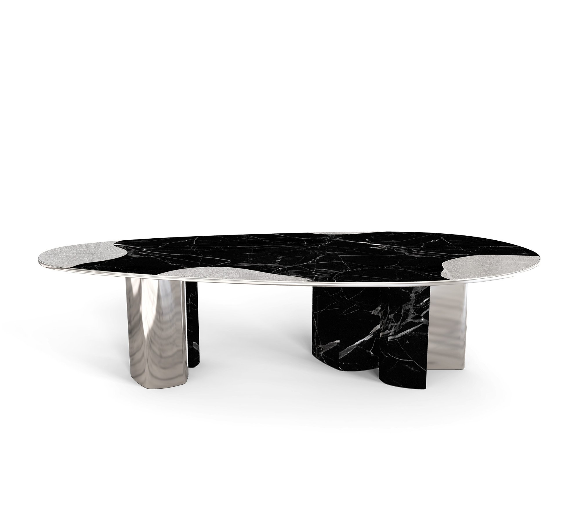 Athena Nero Marble & Silver Dining Table