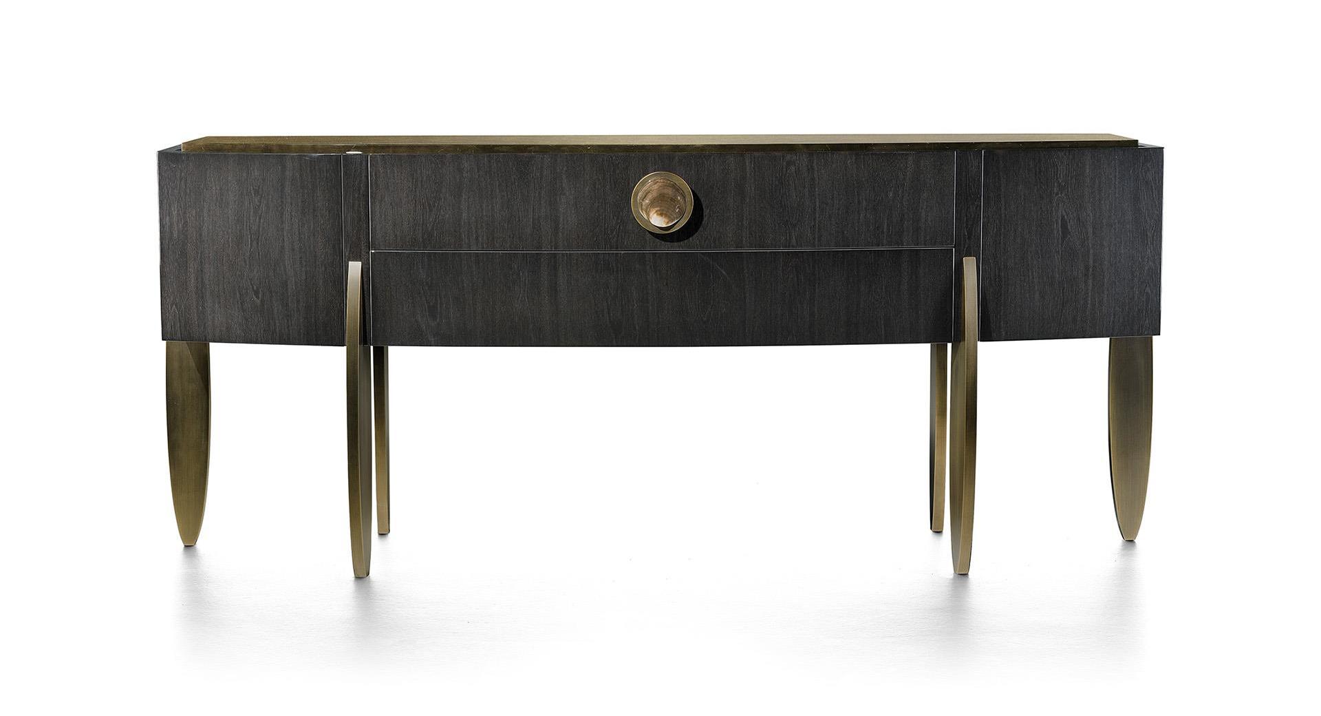 Elegance Ellipse Console with Pearl Accents and Bronze Legs