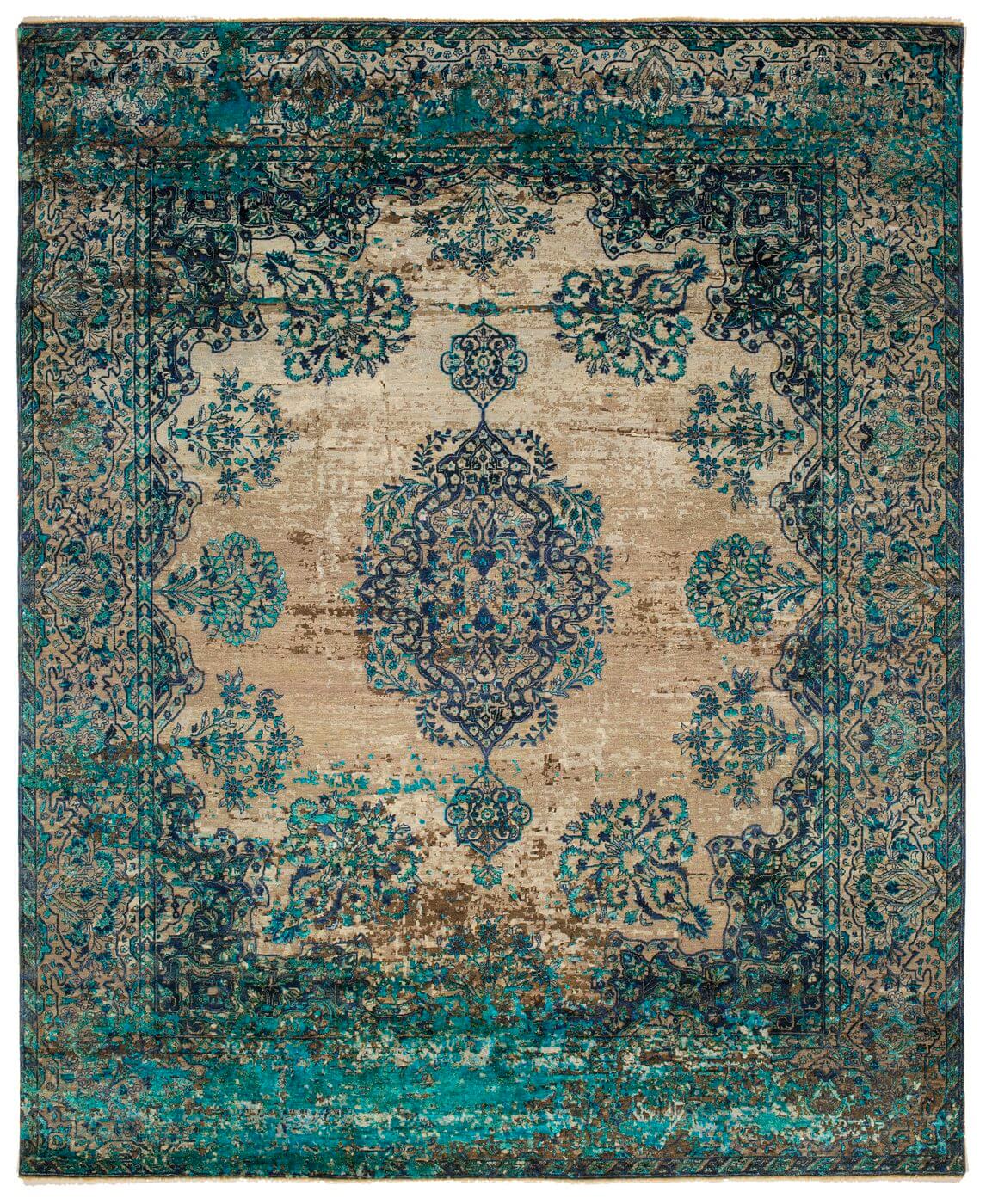 Grey Blue Hand-knotted Vintage Style Rug