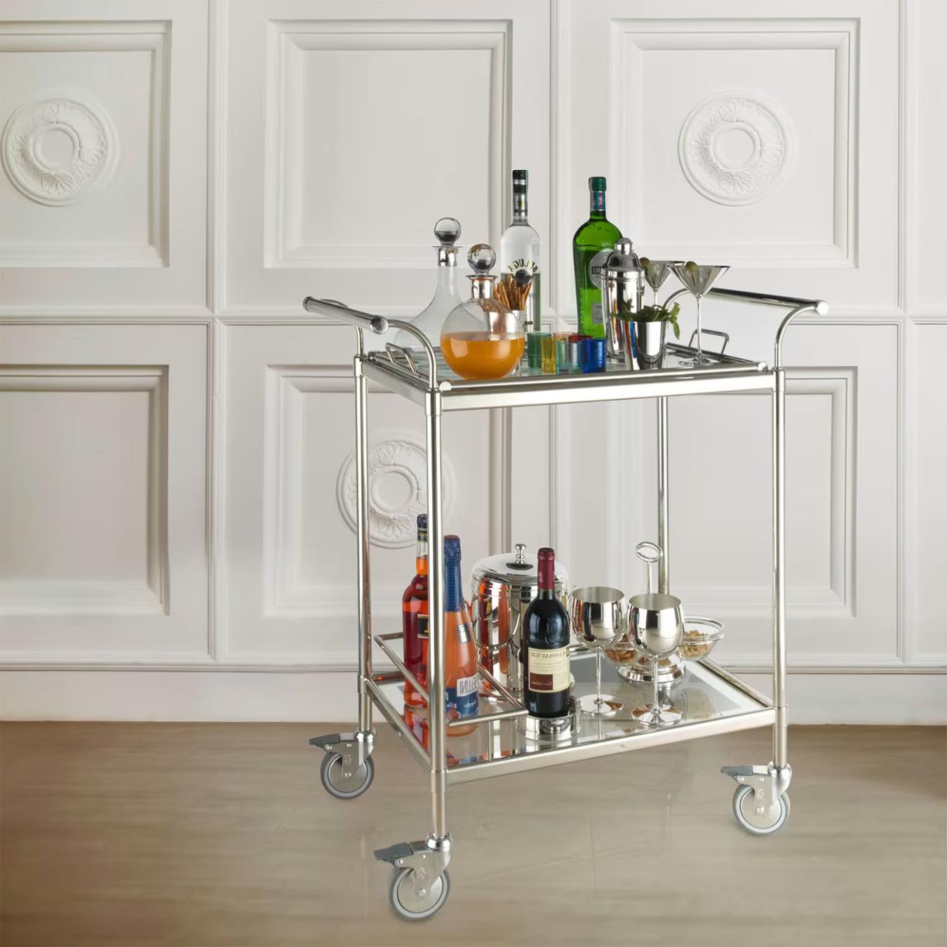 Rectangular Silver-Plated Trolley with Removable Tray