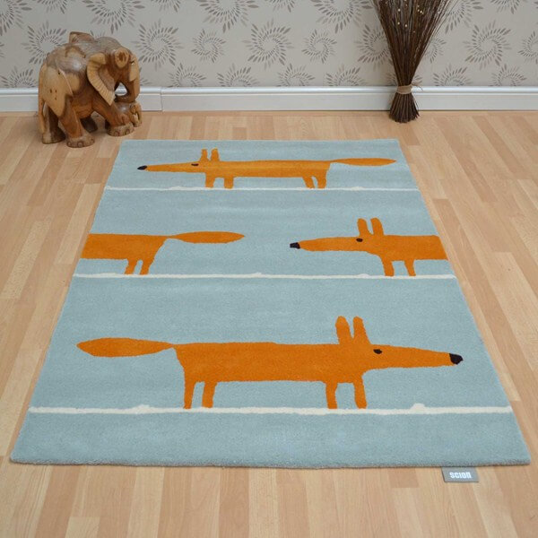 Fox Aqua Wool Handwoven Rug