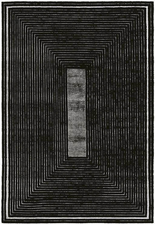 Hand-Knotted Black Border Wool / Viscose Rug