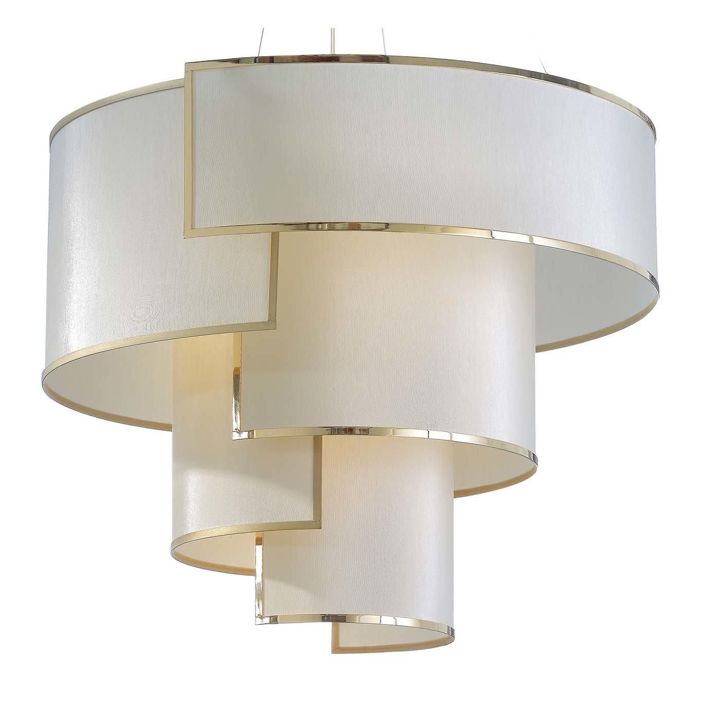 Antique Gold and Brass Ivory Shade Chandelier