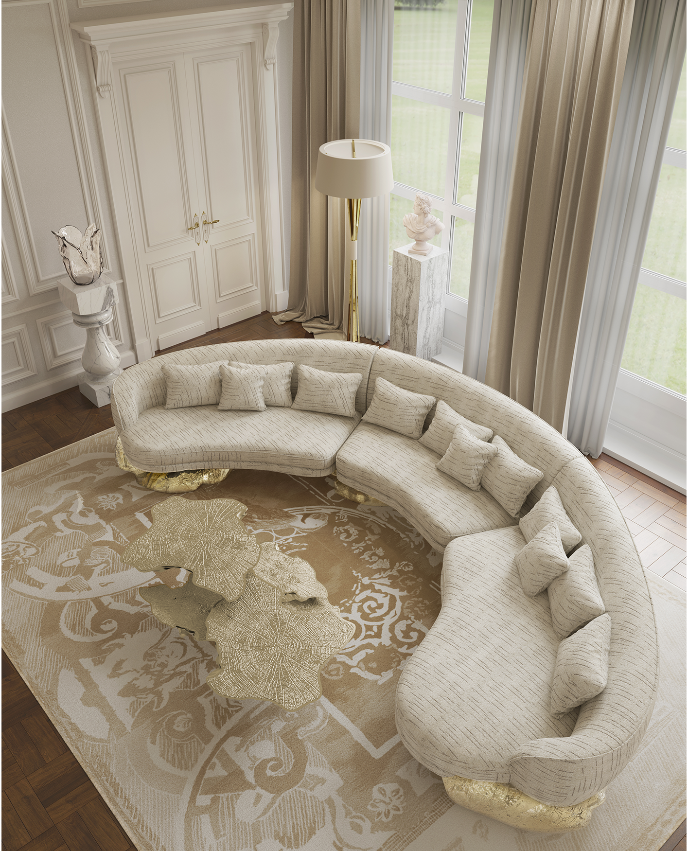 Angora White Curved Sofa