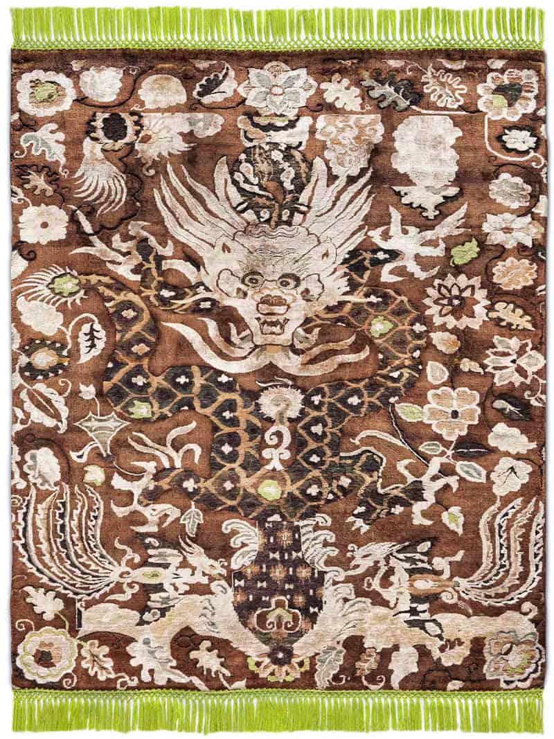 Dragon Green / Beige Exquisite Handmade Rug