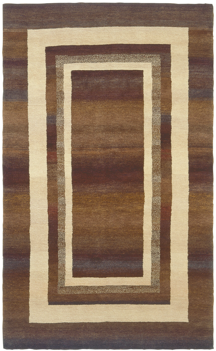 Hand-Knotted Wool Brown Frame Rug
