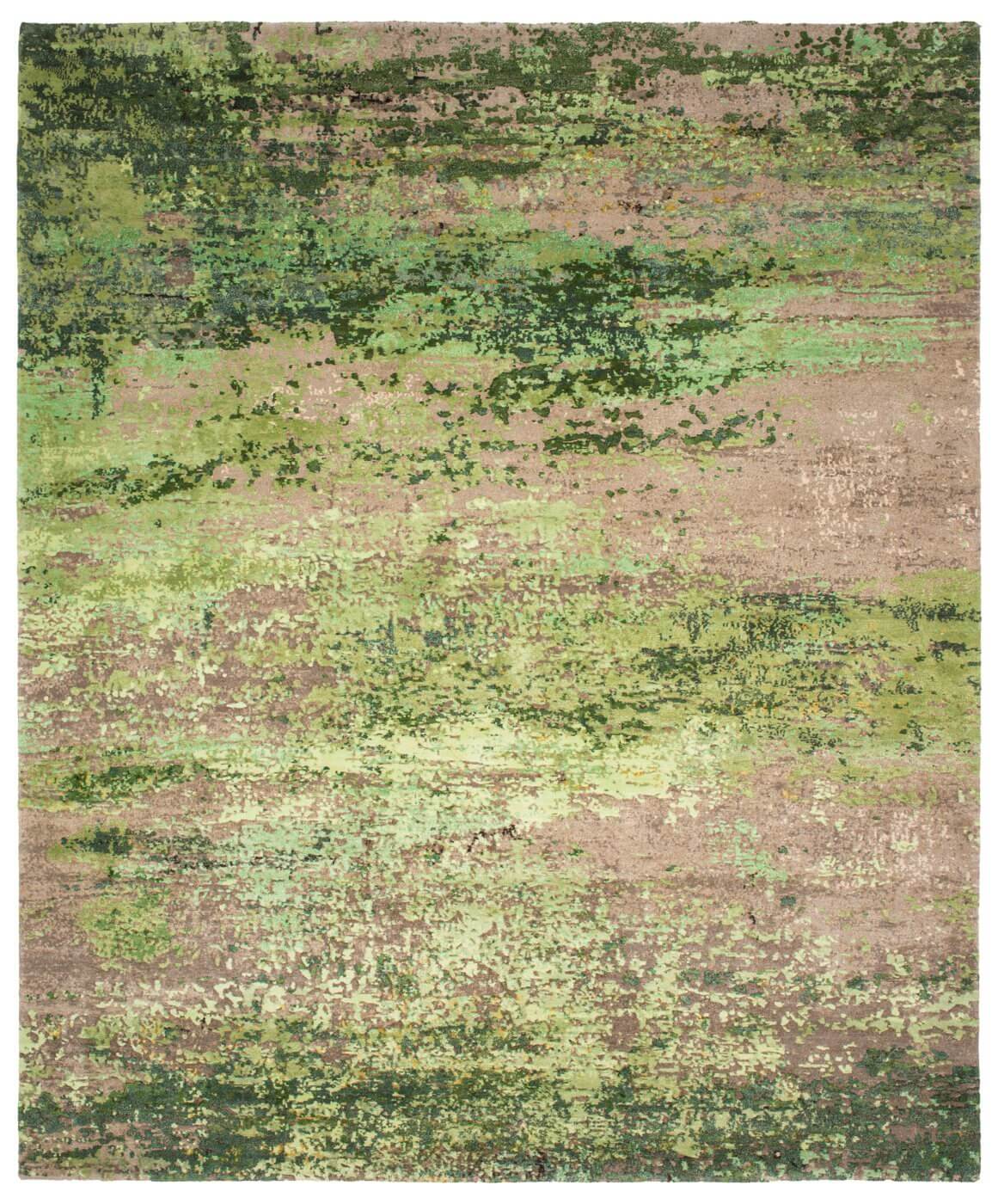 Hand-Knotted Artwork Wool & Silk Green Rug