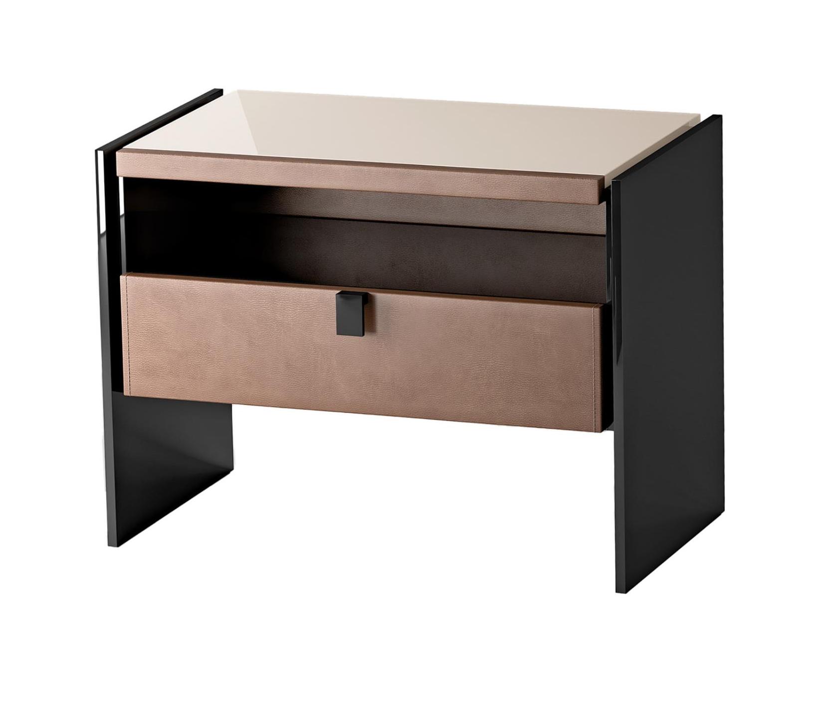 Nightstand with Open Space And Leather Doors