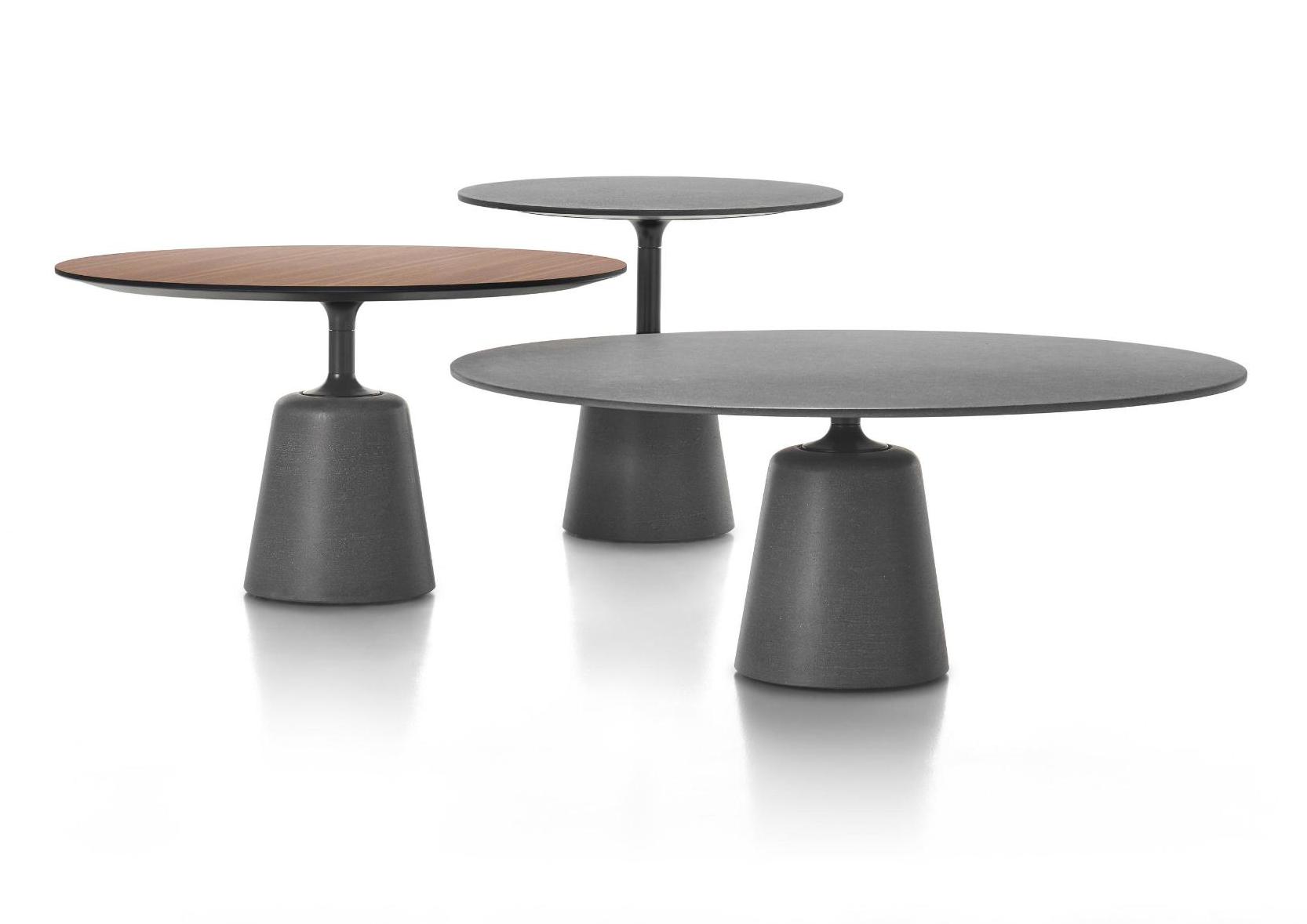 Rock Mini Italian Coffee Table ☞ Structure: Cement Anthracite X081 ☞ Top: Matt Lacquered Graphite Grey X082 ☞ Dimensions: Ø 60 cm