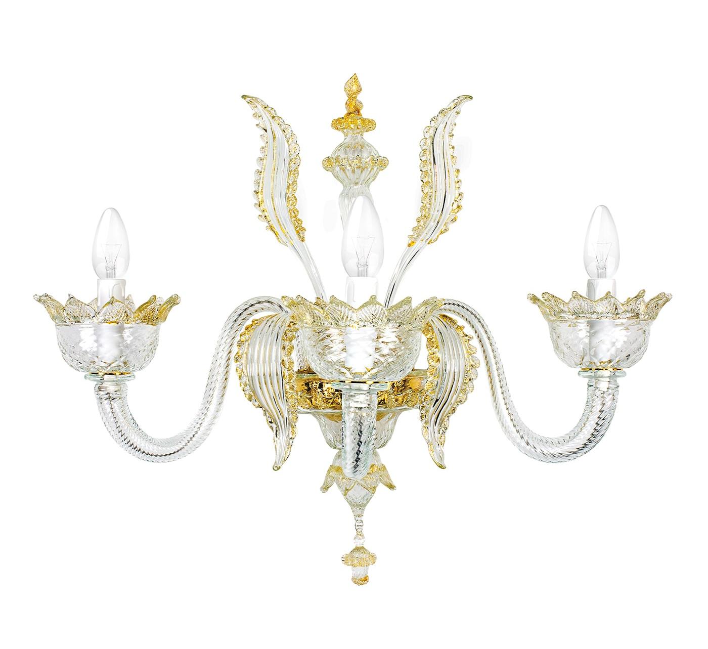 Murano Glass 3-Light Wall Lamp with Gold Details