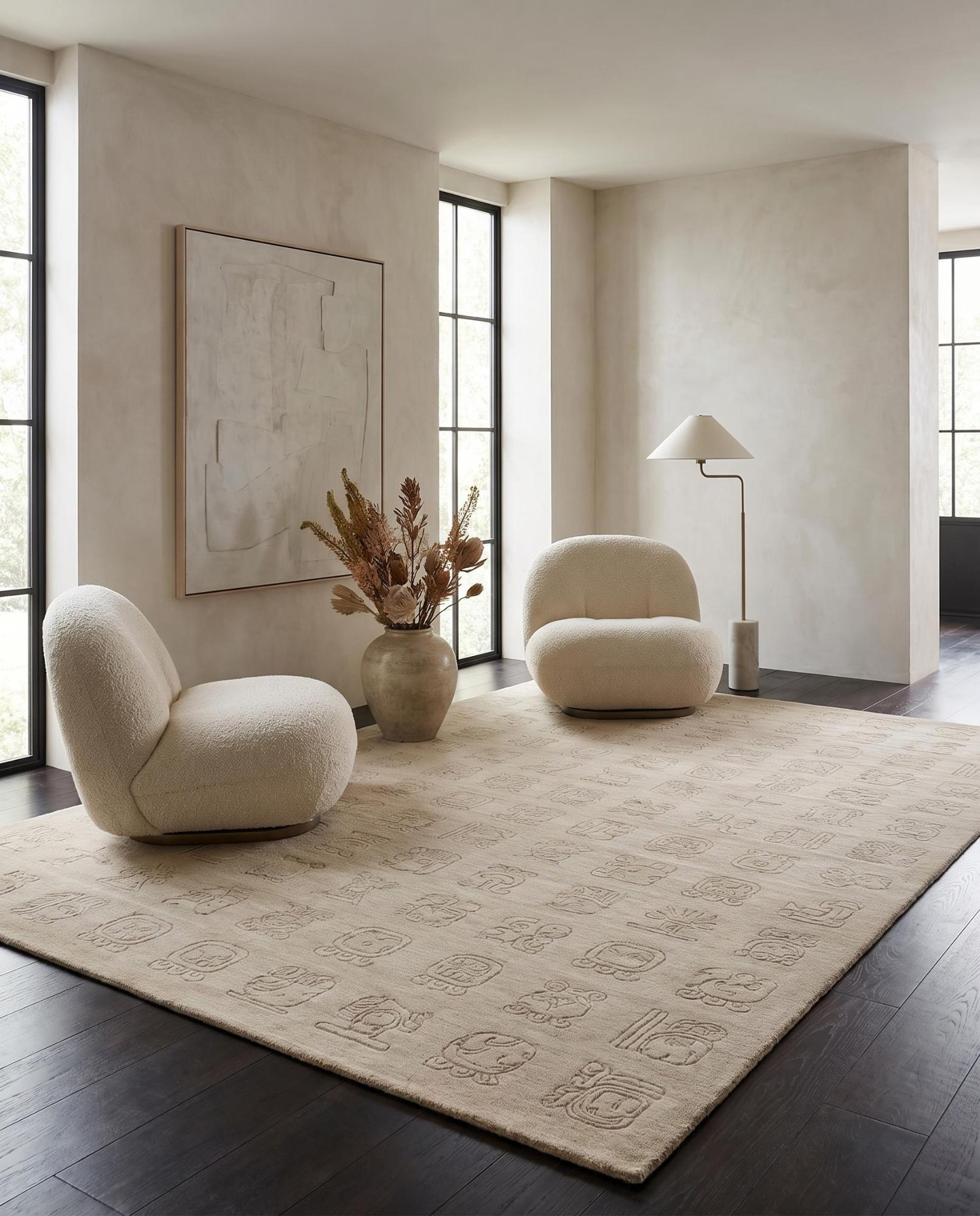 Symbol Grid Beige Handcrafted Rug
