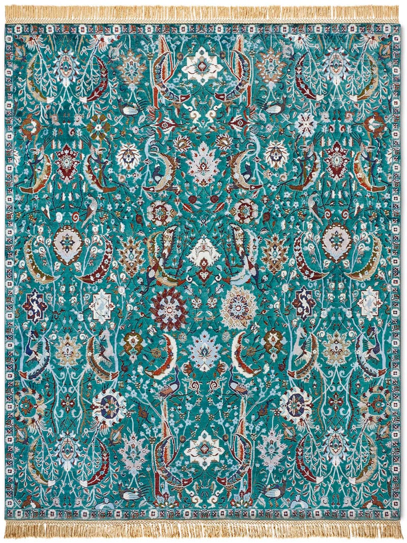 Kerman Green Hand-Woven Rug ☞ Size: 122 x 183 cm