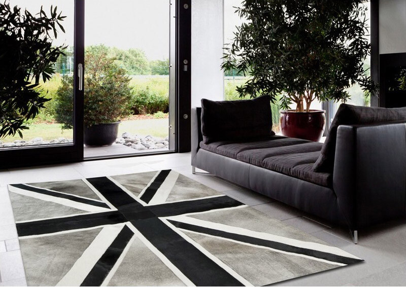 Union Jack Cowhide Grey/Black Rug