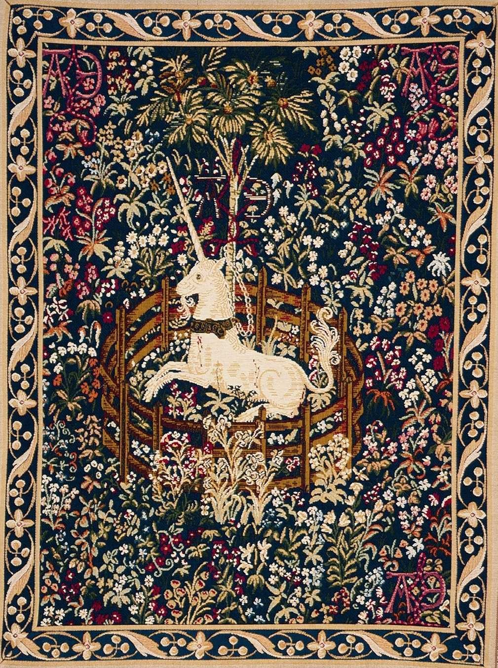 Captive Unicorn with Decorative Border Tapestry